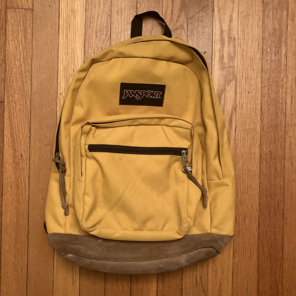 Jansport Right Pack Backpack Mustard Yellow Leather Bottom 18”